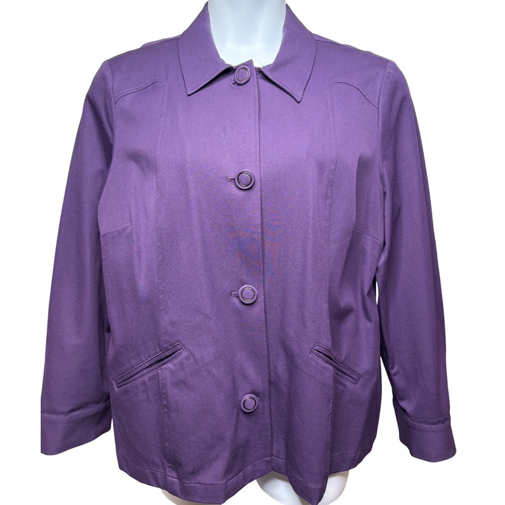 CHICO'S Womens Purple Button Front Jacket Sz 3/XL Professional Chic Minimalist